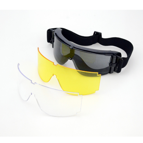 Eye Protecting Tactical Anti-fog Full Set Black Goggle Glasses With Spare Lens
