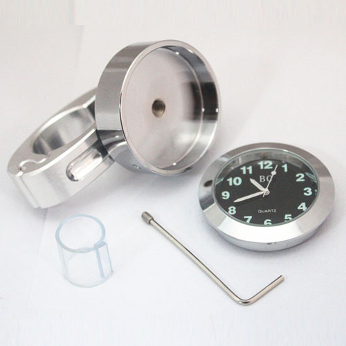 Universal 7/8\"- 1\" Motorcycle Handlebar Black Dial Clock Temp Thermometer Mount