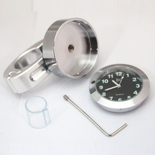 Universal 7/8\"- 1\" Motorcycle Handlebar Black Dial Clock Temp Thermometer Mount