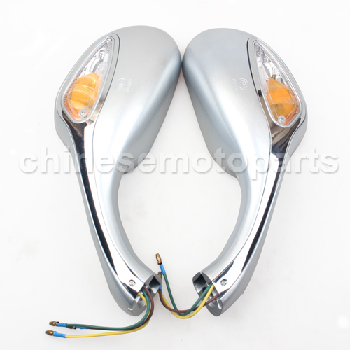 Silvery 8mm Rearview Mirror GY6 Moped Scooter 50-250 Pair W/ Signal Marker