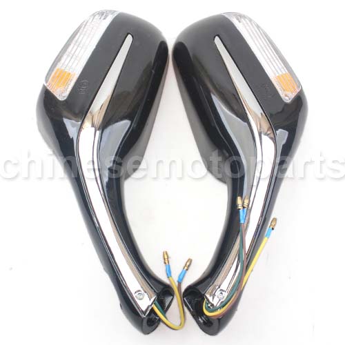 Black 8mm Rearview Mirror GY6 Moped Scooter 50-250 Pair W/ Signal Marker