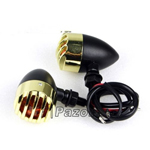 RODDER SOLID BRASS BLACK FINNED GRILL TURN SIGNAL LIGHTS 2FIL PAIR HARLEY BOBBER