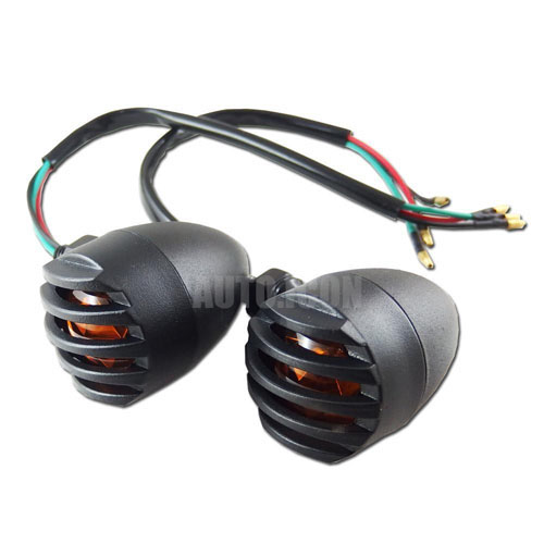 2x Black Motorcycle Turn Signals Mini Bullet Blinker Amber Indicator Lights